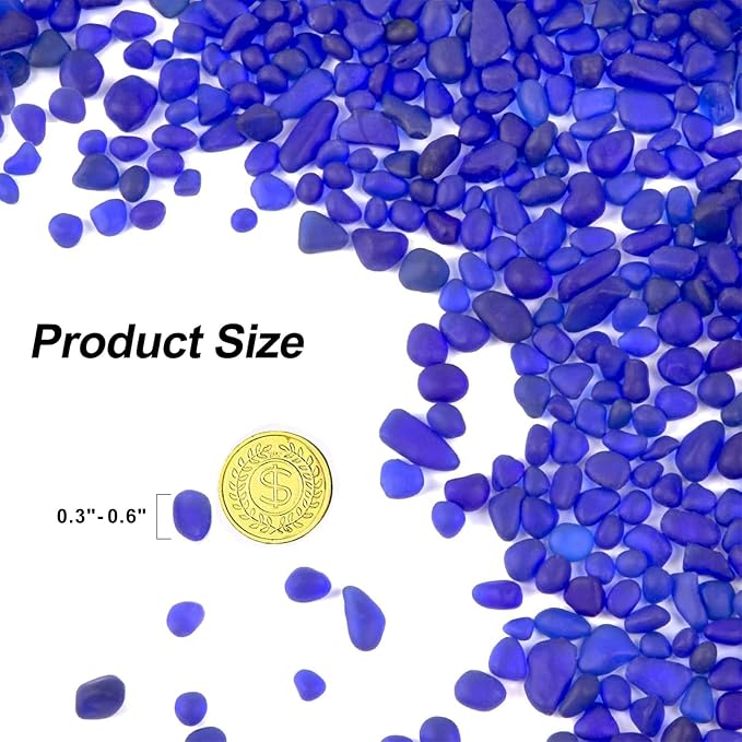 QEQEKAKA Sea Glass Stones for Crafts 0.5LB Dark Blue Pebble Gemstones Bulk | Small Glass Stones for Beaching Wedding DIY Decor Aquarium Turtle Tank Vase Filler (187g/6.6oz)