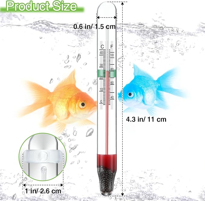 Dreyoo 4 Pack Floating Aquarium Thermometers, 0-43°C/32-110°F | with Suction Cup, Glass Material, Mercury Free Large Standing Thermometer for Freshwater and Saltwater Fish