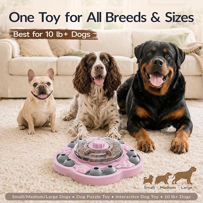 KADTC Dog Puzzle Toy, 3 Levels of Step-by-Step Challenge, Spin-to-Release Treat Dispenser, Slow Feeder & Mental Stimulation Enrichment Toy for Small Medium Large Dogs