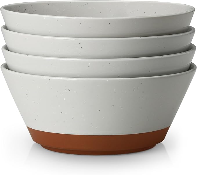 MALACASA Salad Bowls Set of 4, Soup Bowls for Kitchen, 60oz Large Ceramic Bowl for Ramen, Cereal, Fruit, Pho and Pasta, Microwave & Dishwasher Safe, Speckled Deep Bowls, Grey & Brown