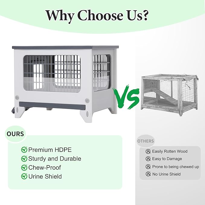 Rabbit Hutch Outdoor Indoor Plastic Waterproof Bunny Cage Enclosure Chew-Proof Rabbit House Guinea Pig Cage Pet House for Small Animals, One Room
