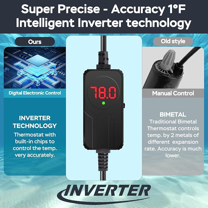AquaMiracle Aquarium Heater, 50W Submersible Fish Tank Heater with LED Digital Display, Overheat Protection & Auto Power-Off When Out of Water, for Freshwater and Saltwater Fish Tanks (5-10 Gal)