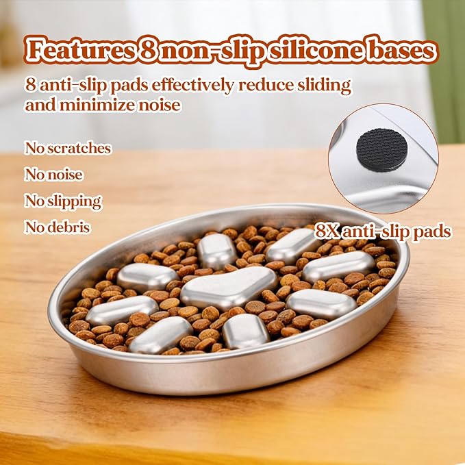 Stainless Steel Slow Feeder Dog Bowls, 2 Cups Metal Slow Feeder Bowl for Small & Medium Dogs, Pet Feed Bowl with Non-Slip Mat Base for Fast Eaters to Slow Down Eating, Dishwasher Safe, 1 Pack