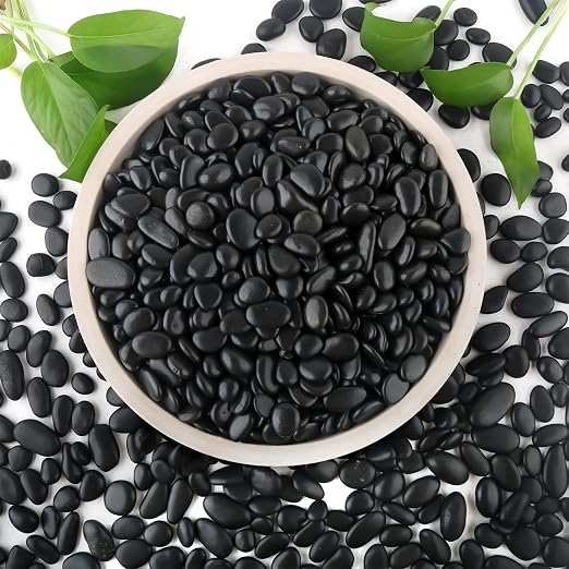 Mulctun 6lb Black Rocks for Planters- 1/4" - 3/4" Polished Black Stones Smooth Flat Pebbles for Fish Tanks Decorative River Rocks for Vases Bonsai Pots Garden Stones for Landscaping and Yards