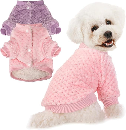 POMIU Dog Sweater, Dog Sweaters for Small Medium Dogs or Cat, Warm Soft Flannel Pet Clothes for Dogs Girl or Boy, Dog Shirt Coat Jacket (Coat Pink+Purple, X-Small)