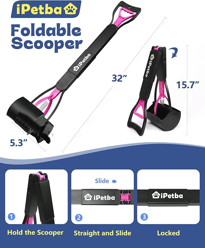 32 inch Pooper Scooper for Large Dogs – Long Handle Dog Poop Scooper for Yard, No Bending Save Back, Ease of Pickup, Grass Friendly, Sturdiness