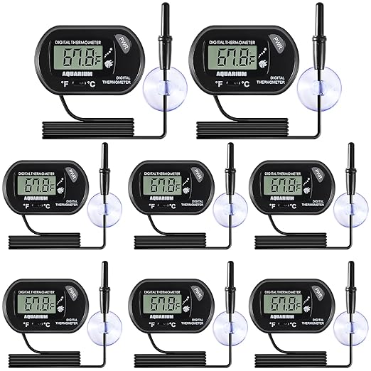 8pcs Aquarium Thermometer LCD Digital Fish Tank Thermometer with Water-Resistant Sensor Probe and Suction Cup for Turtle Incubators Terrarium Water Thermometer