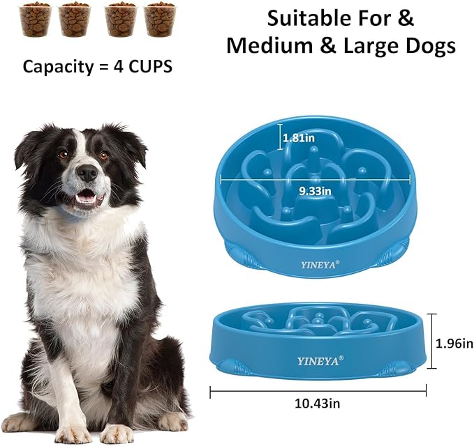 YINEYA 4 Cups Slow Feeder Dog Bowls Large Breed, Anti-Choking Pet Supplies, Maze Dog Food Bowl, Puzzle Feeder That Slow Down Eating