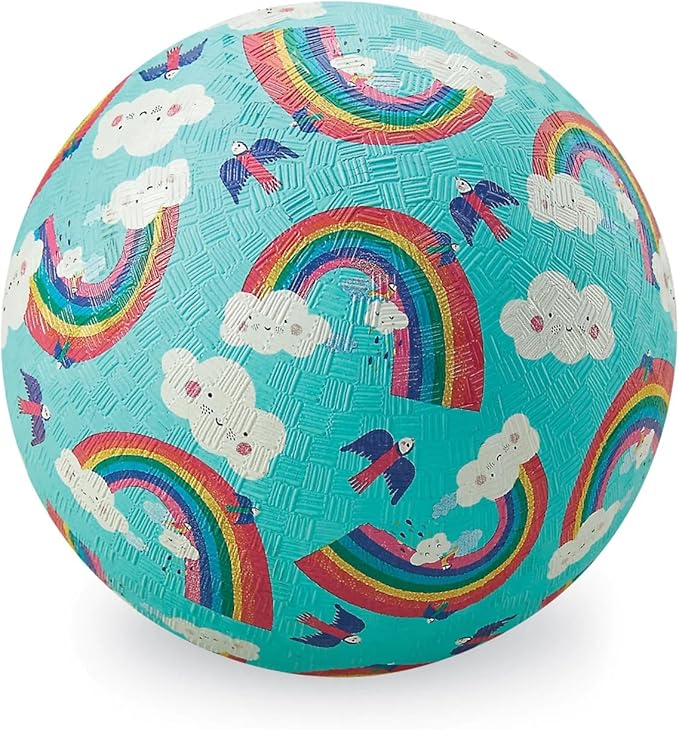 Crocodile Creek Playground Ball - Durable Rubber Ball for Kids Ages 3 and Up - Bouncy Inflatable Ball for Kickball, Indoor Games, and Outdoor Sports - PVC-Free - Rainbow Dreams - 5-inch Diameter