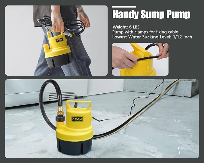 Submersible Sump Pump 1/3 HP 1800GPH Utility Pump Thermoplastic Electric Portable Transfer Water Pump with 10-Foot Cord for Pool Tub Garden Pond Draining Tankless Heater Flushing