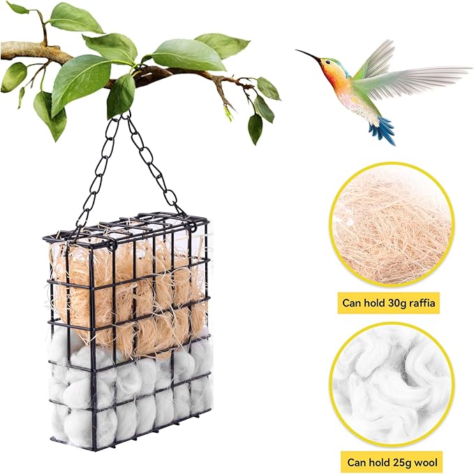 Bird Nesting Material Set Globe Humming Bird Nesters Hanging Bird House for Outdoor Wild Bird Nesting Station Cozy Resting Place, black (z33)