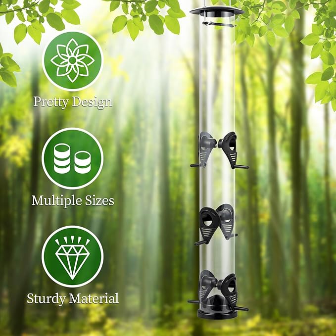 Backyard Expressions Tall Tube Bird Feeder - Durable Hanging Wild Bird Feeder for Wild Birds - 23" Tall, 6-Port Design
