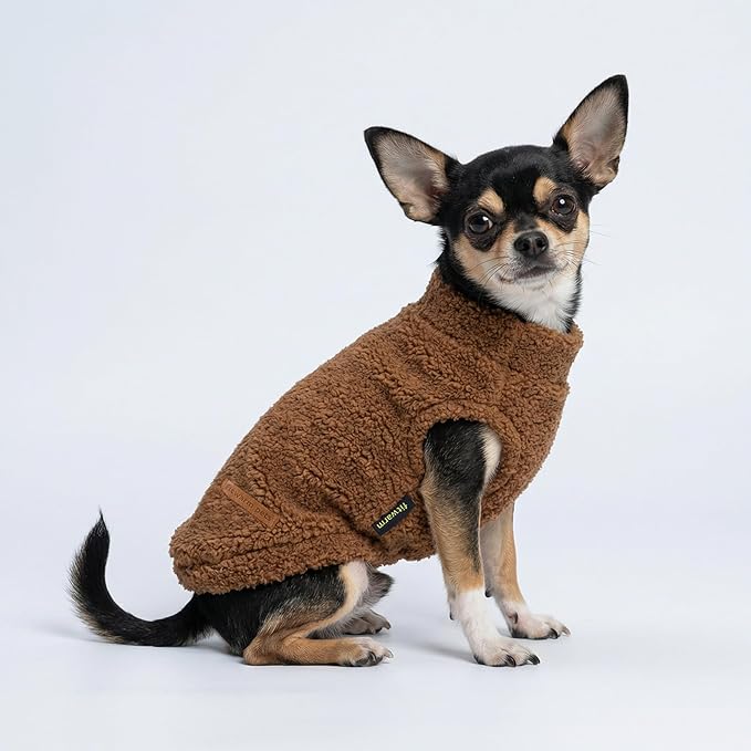 Fitwarm 2 Pack Striped Fleece Dog Sweater, Warm Winter Clothes for Small Dogs Boy Girl, Fuzzy Pet Outfit, White, Brown, Small