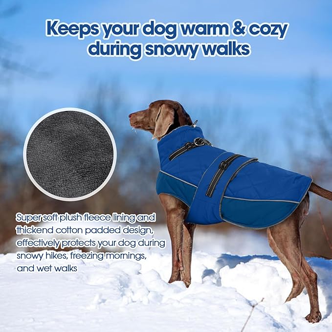 QBLEEV Warm Dog Jacket - Reflective, Adjustable Winter Coat with Turtleneck for Cold Weather, Waterproof Fleece Snowsuit for Small, Medium, Large Dogs