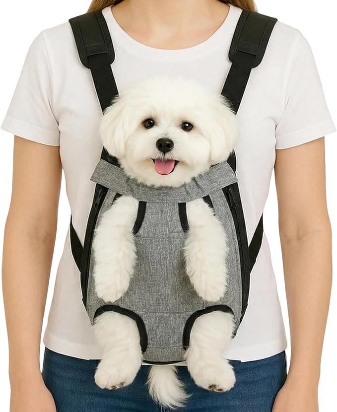 Dog Backpack Carrier, Front Pocket for Essentials, Legs Out Carrying Sling Travel Bag for Small Medium Dogs 4-7 Lbs, Soft Wearable Puppy Chest Carry Backpacks for Walking/Hiking/Camping/Traveling