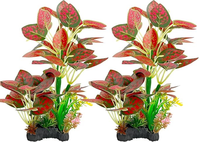 Silk Aquarium Plants (2-Pack), 9.8-inch Artificial Aquarium Silk Plants | Simulated Fish Habitat Decor, Safe Silk Plants for Aquariums Fish fishbowl (Red)