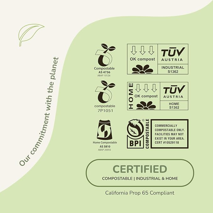 Certified Home Compostable Dog Poop Bags 180 Count | BPI & California Prop 65 Compliant | Extra Thick 20 Micron | Leak-Resistant Unscented
