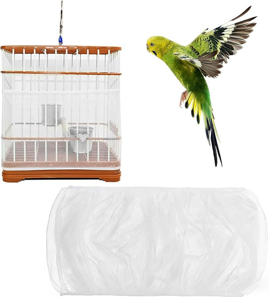 Bird Cage Seed Catcher Guard, Adjustable Stretchy Net Cover for Parrot Enclosures, Bird Cage Skirt Netting, Seed Catcher for Protective Shield for Parrot Enclosures (White)