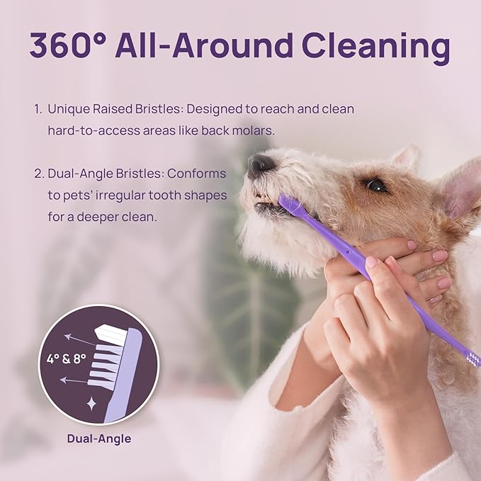 HICC PET Toothbrush for Dogs & Large Cats, Vet-Recommended Ergonomic Pet Toothbrush for Easy Teeth Cleaning, Gentle on Gums, Cat & Dog Dental Care, Improves Oral Hygiene. Toothpaste Not Included