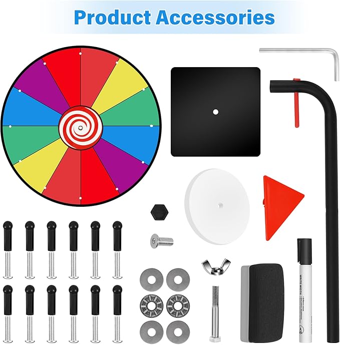 Klvied 12 Inch Prize Wheel, 12 Slot Tabletop Color Spinning Wheel, Carnival Spin Wheel with Dry Erase Markers and Eraser for Trade Show, Fortune Spin Game