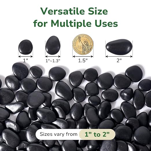 GreatBuddy 2.5-lb Black River Rocks for Landscaping, 1-2 Inches Black Polished Pebbles, Decorative Rocks for Plants Indoor& Outdoor, Garden Landscaping, Aquariums, Vases, Potted Plants, Home Decor