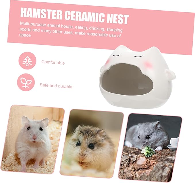 Happyyami Ceramic Small Pet Hideout Hut for Hamsters and Small Animals Natural Safe Material Cooling Nest for Summer Comfort and Shelter