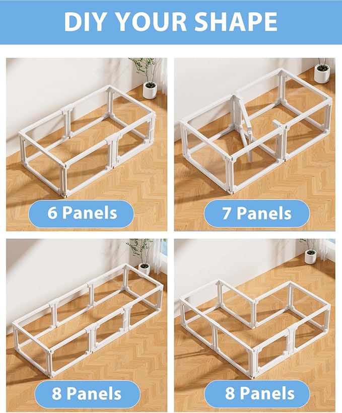 BUCATSTATE Acrylic Guinea Pig Cages for 2, 15.5 sq ft Guinea Pigs Playpen with Door, Clear Rabbit Playpen Indoor for Pigges, Hedgehogs, Quail, Chickens (47" L x 47" W x 16" H, 8 Panels)