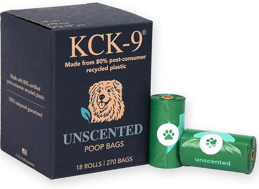 80% Recycled Plastic Dog Poop Bags – Extra Thick, Leak Proof Waste Bags, Big Dog Approved (Unscented, 270 Bags)
