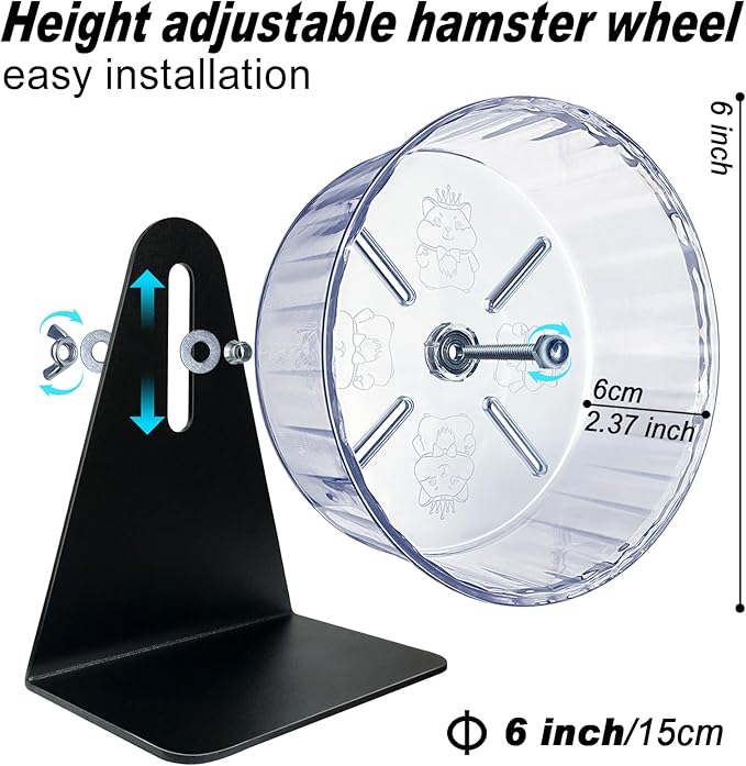 Super Silent Hamster Exercise Wheel - Adjustable Stand, Quiet Rat Wheel ( 6 inch, Transparent)