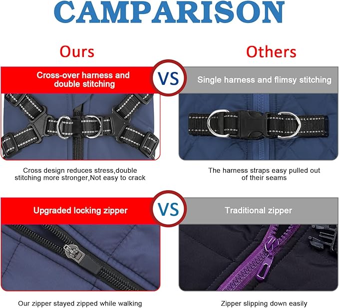 Dog Winter Coat,Warm Jacket Paded Fleece Pet Vest with Built in Harness, Windproof Reflective Cozy Adjustable Snow Pet Coat Clothes with Zipper for Small Medium Lerge Dogs
