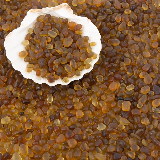 QEQEKAKA Sea Glass Stones for Crafts 0.5LB Brownish Yellow Gemstones Bulk | Small Glass Stones for Beaching Wedding DIY Decor Aquarium Turtle Tank Vase Filler (187g/6.6oz)