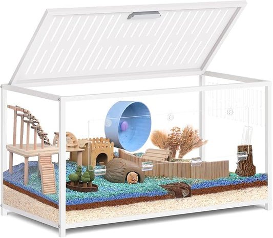 Large Metal Hamster Cage - Chew Proof Syrian Hamster Cage & Habitat with Acrylic Panels, Top Open, Breathable, Big Hamster House for Gerbils, Guinea Pigs, 40.5 x 20.4 x 22 Inch, White