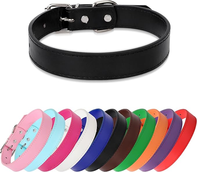 Black Soft Leather Dog Collar for Small,Medium, Large Dog, Comfortable and Adjustable (Wide: 0.75'' for Dog's Neck: 10''~14'', Black, M)