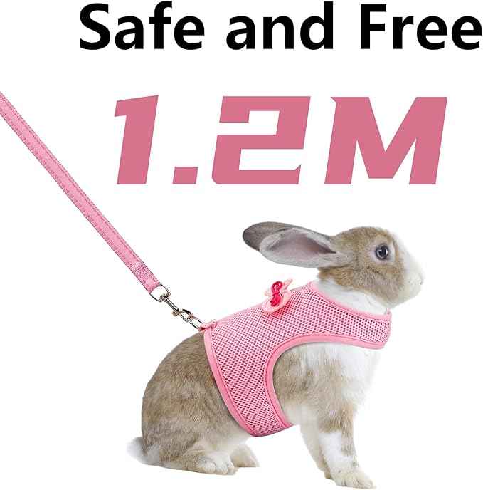 AIITLE Soft Breathable Bunny Harness Set - Escape-Proof Adjustable Vest, Lightweight Reflective Leash for Running, Hiking - Fits Rabbits, Guinea Pigs, Kittens Pink S