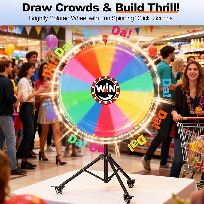 EMART 24-inch Spinning Prize Wheel, 14 Colors Adjustable 34"-60" Spin Doodle Game Spinner with Folding Tripod Stand for Party, Trade Show, Family with Portable Bag