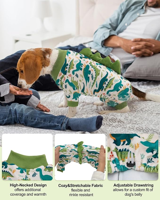 CuteBone Dinosaur Costume Dog Pajamas, Stretchy Spandex Crystal Velvet Sleepwear Coat for Small Dogs, Soft & Warm Pet Outfit Clothes for Cold Weather, Cozy Pullover Design COSP05XS