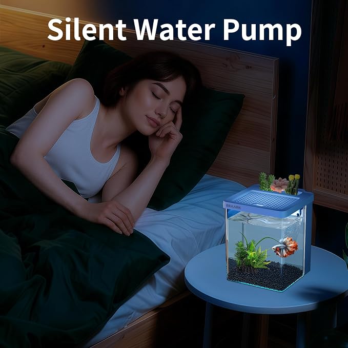 Small Fish Tank Aquarium kit 1.5 Gallon Betta Fish Tank with Silent Water Pump Filter LED Light,Fish Bowl (White)