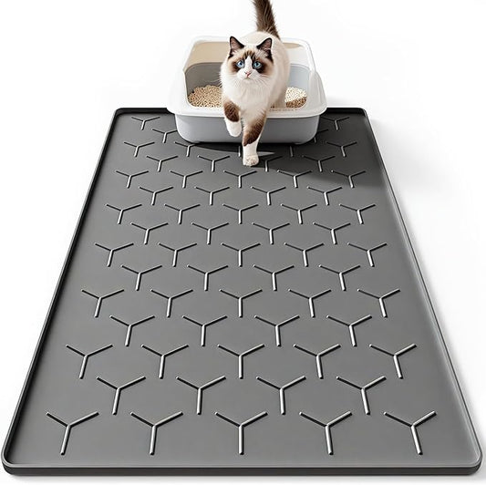 Bulkniu Large Silicone Cat Litter Mat, Waterproof/Urineproof, Litter Recycling, Easy to Clean, Soft on Kitty Paws (22"X34"-Dark Grey)