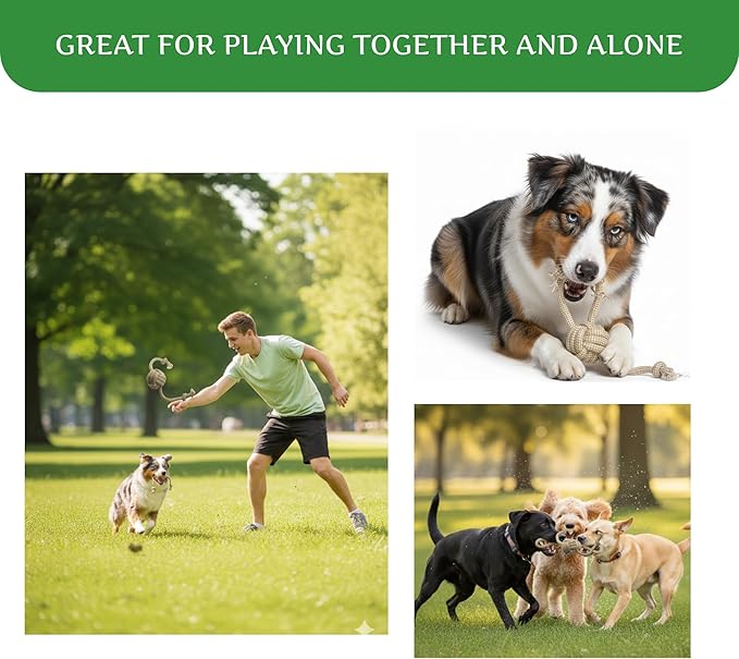 Natural Hemp Dog Rope Toy, Durable Chew and Tug Toy for Medium and Large Dogs, Biodegradable Dental Cleaning Pet Toy (Knots Ball)