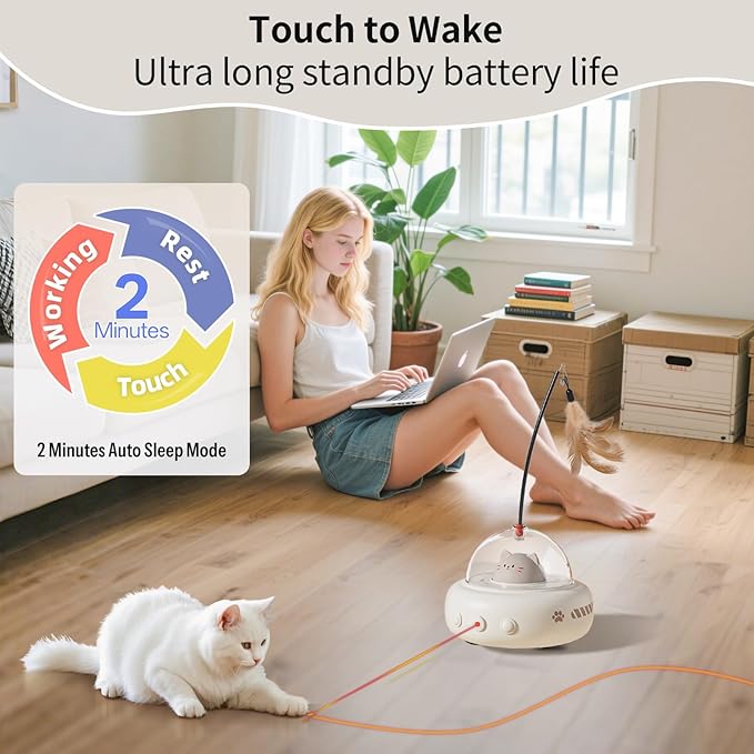 Laser Cat Toys for Indoor Cats, 2 in1 Interactive Cat Toys Laser and Feather Cat Wand Rechargeable Automatic Cat Laser Toy, for Bored Indoor Adult Cats/Kittens