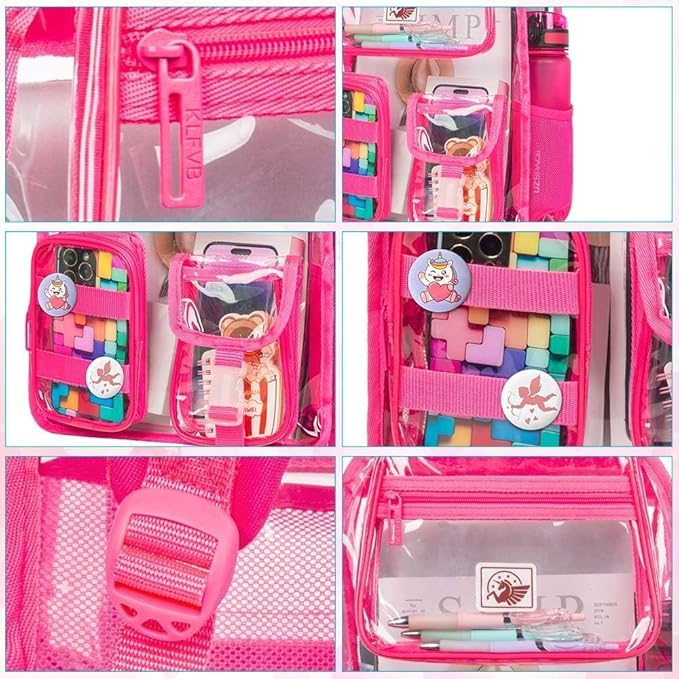 CCJPX 3Pcs Clear Backpack for Girls, School Transparent Bookbag, Heavy Duty See Through Backpacks for Teens Elementary