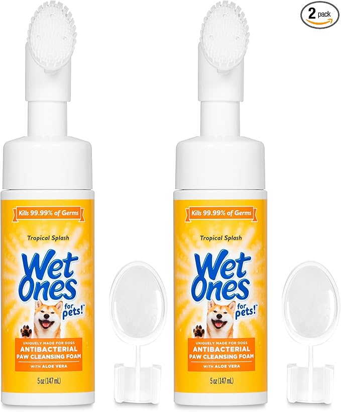 Wet Ones for Pets Antibacterial Dog Paw Cleaner with Built-in Brush, Foaming No-Rinse Formula for Cleaning Dirty Paws After Walks, Gentle Everyday Paw Wash for Dogs, 5 Oz - 2 Pack
