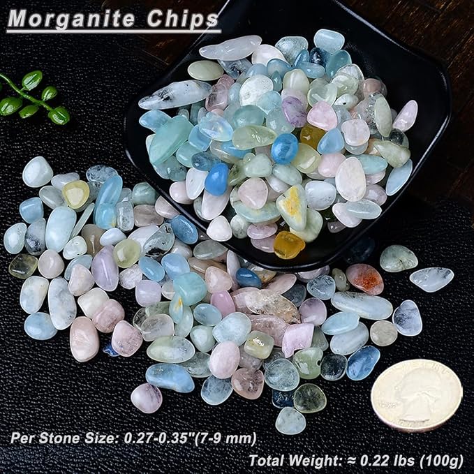 Erliway 100g Natural Morganite Crystal Chips 7-9mm Tumbled Stones | Small Crushed Crystal Stone, Polished Crystals Chips for Fish Tank, Healing Tumbled Rocks for Reiki Jewelry Making Home Décor