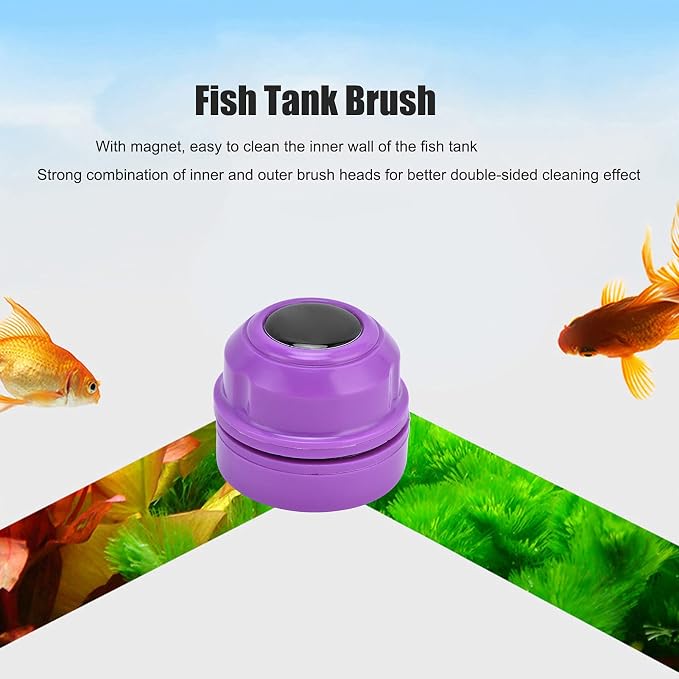 Tyenaza Aquarium Magnetic Cleaner, Fish Tank Brush Aquarium Algae Scraper Glass Cleaning Brush Scrubber(Purple)