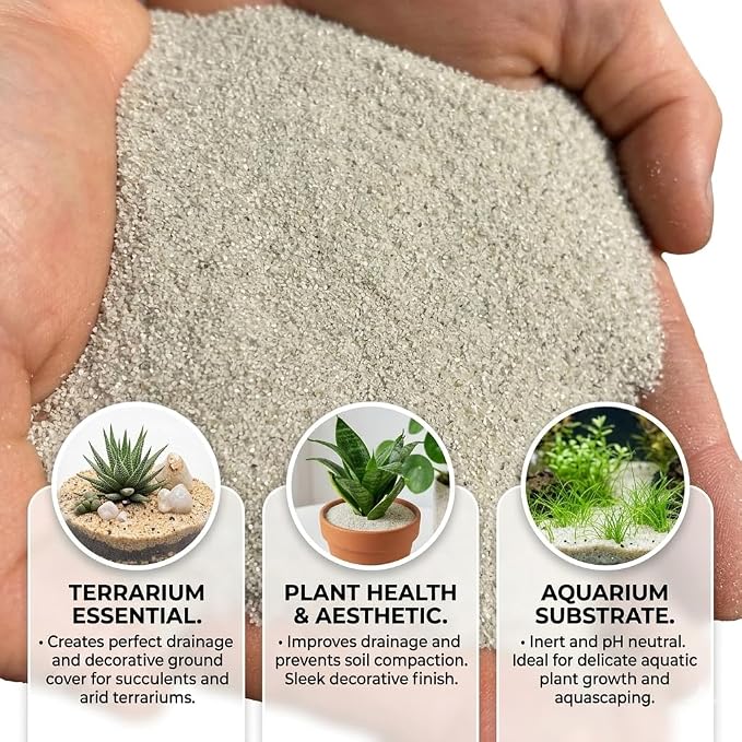 Fine Silica Horticultural Sand, Made in USA – Washed Potting Sand for Succulents, Cactus & Bonsai | Soil Amendment for Terrariums, Aquariums & Indoor Plants | Top Dressing (1 Quart, 3 lbs)