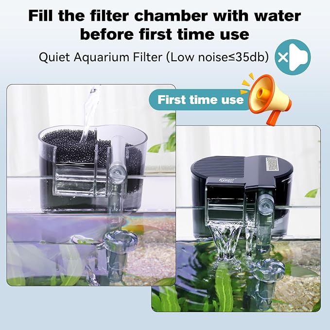 hygger 3.5W Hang On Back Aquarium Filter with Replacement Cartridges 4 Set