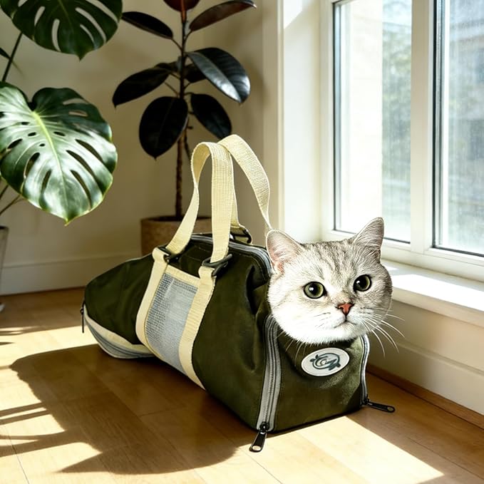 Cinf Cat Nail Clipping Cleaning Grooming Restraint Bag （Free Muzzle） No Scratching Biting for Bathing Nail Trimming Injecting Examining(Moss Green,M)