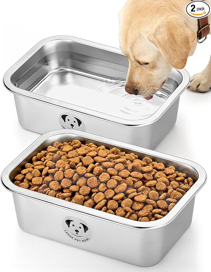 2 Pcs Stainless Steel Dog Bowls for Large Dogs, High Capacity Metal Dog Food Bowls, Food and Water Bowl for Large, X-Large, and Big Dogs 0.85 Gallons