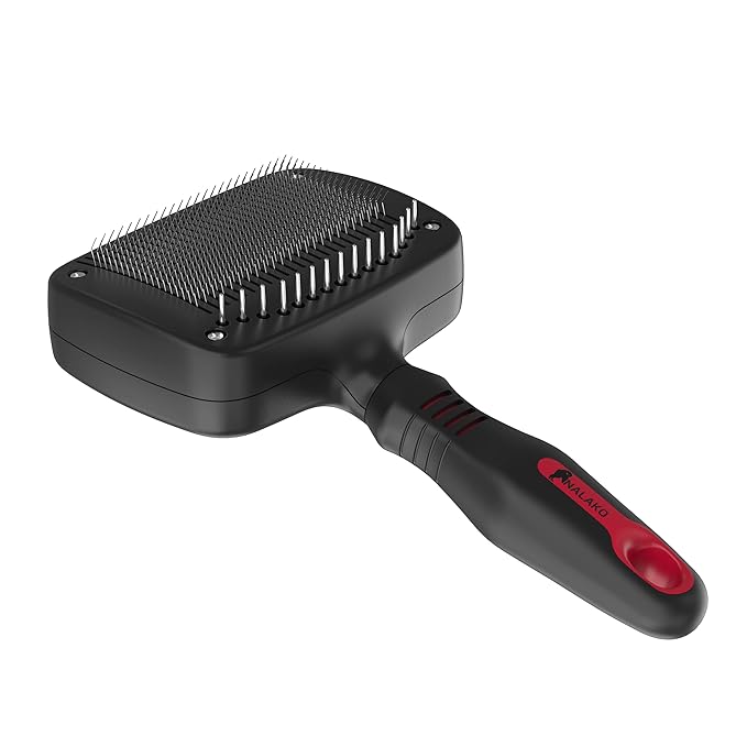Self Cleaning Dog Brush – 2 in 1 Slicker & Undercoat Rake for Medium to Long Fur – Dual Action Pet Hair Removal & De-Shedding Comb with Comfort Grip – Black/Red