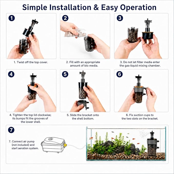 Aquarium Filter Air-Driven with Ceramic Balls, Medium | Fish Tank Sponge Filter for 15-40 Gal, Ultra Quiet Aeration & Water Circulation for Breeding Fry Betta Shrimp Tank